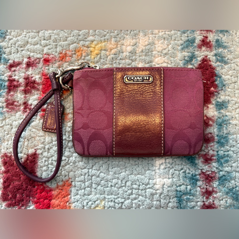 Coach Maroon and Gold Wristlet
